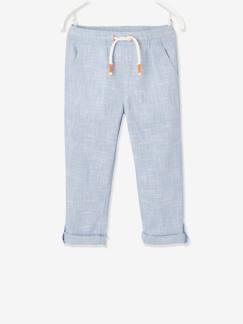 Pantalon léger retroussable en pantacourt garçon aspect lin tissé Garçon-Pantalon léger retroussable en pantacourt garçon aspect lin tissé