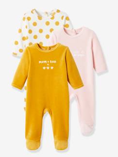Lot de 3 pyjamas "dors-bien" en velours bébé ouverture dos BASICS -Lot de 3 pyjamas "dors-bien" en velours bébé ouverture dos BASICS