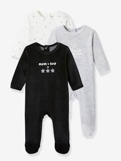 Lot de 3 pyjamas "dors-bien" en velours bébé ouverture dos BASICS -Lot de 3 pyjamas "dors-bien" en velours bébé ouverture dos BASICS