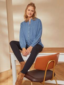 Umstandsbluse mit Bubikragen, Denim Umstandsmode-Umstandsbluse mit Bubikragen, Denim
