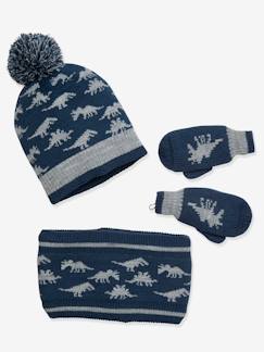 Ensemble dino garçon bonnet + snood + gants Ensemble dino garçon bonnet + snood + gants