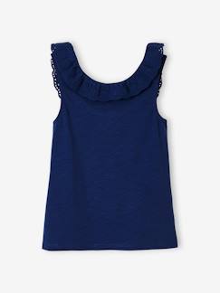 Débardeur fille col volanté en broderie anglaise Fille-Débardeur fille col volanté en broderie anglaise