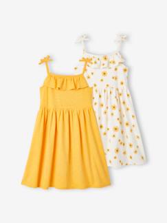 Lot de 2 robes Basics à bretelles fille 1 imprimée + 1 unie -Lot de 2 robes Basics à bretelles fille 1 imprimée + 1 unie