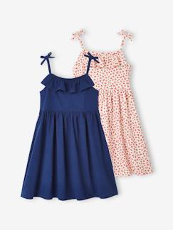 Lot de 2 robes Basics à bretelles fille 1 imprimée + 1 unie -Lot de 2 robes Basics à bretelles fille 1 imprimée + 1 unie