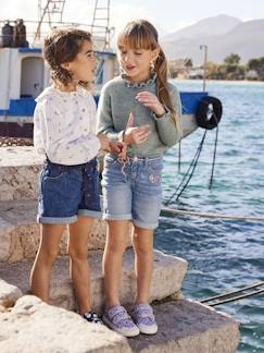Bermuda en jean brodé fleurs Basics fille Fille-Bermuda en jean brodé fleurs Basics fille