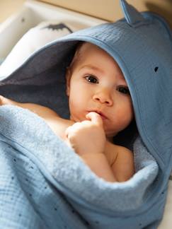 Cape de bain bébé en gaze de coton + gant de toilette PETIT DINO Oeko-Tex® Linge de maison et décoration-Linge de bain-Cape de bain-Cape de bain bébé en gaze de coton + gant de toilette PETIT DINO Oeko-Tex®