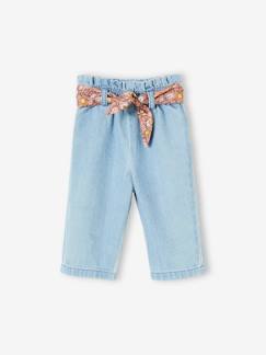 Pantalon large en denim bébé avec ceinture en tissu fleuri Bébé-Pantalon large en denim bébé avec ceinture en tissu fleuri