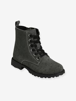 Bottines cuir lacées et zippées fille Chaussures-Chaussures fille 23-38-Boots, bottines-Bottines cuir lacées et zippées fille