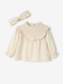 Blouse à smocks bébé et son bandeau assorti Bébé-Blouse à smocks bébé et son bandeau assorti