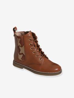 Bottines hautes lacées et zippées en cuir fille Chaussures-Chaussures fille 23-38-Boots, bottines-Bottines hautes lacées et zippées en cuir fille