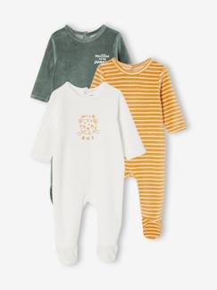 Lot de 3 pyjamas en velours bébé ouverture dos BASICS -Lot de 3 pyjamas en velours bébé ouverture dos BASICS