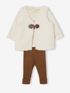 Ensemble 3 pièces bébé : gilet en fausse fourrure, T-shirt et legging -Ensemble 3 pièces bébé : gilet en fausse fourrure, T-shirt et legging