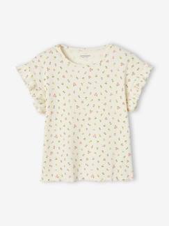 T-shirt à côtes imprimé fleurs fille -T-shirt à côtes imprimé fleurs fille