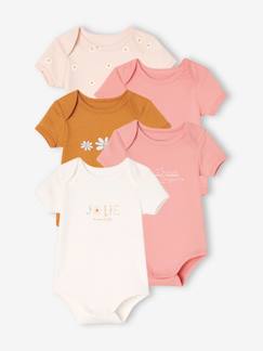 Lot de 5 bodies marguerites manches courtes bébé ouverture US -Lot de 5 bodies marguerites manches courtes bébé ouverture US