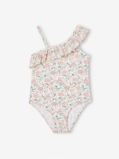 Maillot de bain 1 pièce asymétrique imprimé et volanté fille -Maillot de bain 1 pièce asymétrique imprimé et volanté fille