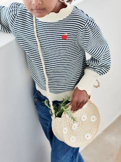 Sac rond fille marguerites façon paille Fille-Sac rond fille marguerites façon paille