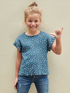 T-shirt à côtes imprimé fleurs fille -T-shirt à côtes imprimé fleurs fille