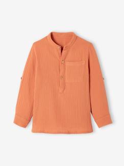 Chemise garçon en gaze de coton manches retroussables Garçon-Chemise garçon en gaze de coton manches retroussables