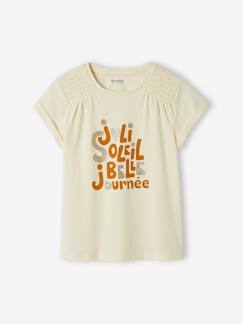 Tee-shirt à message irisé fille épaules smockées -Tee-shirt à message irisé fille épaules smockées