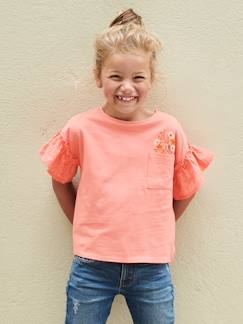 T-shirt manches à volants en broderie anglaise fille -T-shirt manches à volants en broderie anglaise fille