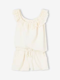 Ensemble en gaze de coton débardeur volanté et short fille -Ensemble en gaze de coton débardeur volanté et short fille
