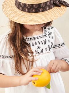 Fille-Accessoires-Bonnet, écharpe, gants-Chapeau aspect paille avec ruban imprimé fille