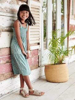 Robe smockée à bretelles motifs fleurs fille -Robe smockée à bretelles motifs fleurs fille
