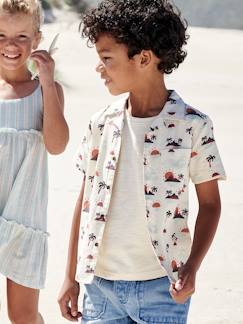 Chemise manches courtes motifs palmiers garçon avec touche de lin Garçon-Chemise manches courtes motifs palmiers garçon avec touche de lin