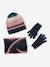 Ensemble bonnet + snood + gants ou moufles colorblock fille marine 