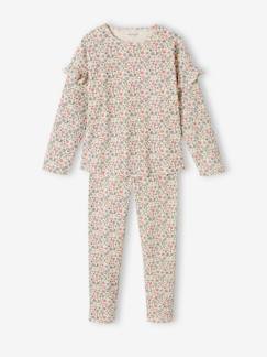 Fille-Pyjama, surpyjama-Pyjama fille en maille côtelée imprimé fleuri