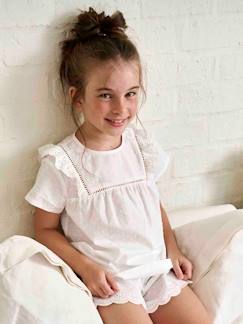 Fille-Pyjama, surpyjama-Pyjashort fille en voile de coton plumetis et broderie anglaise