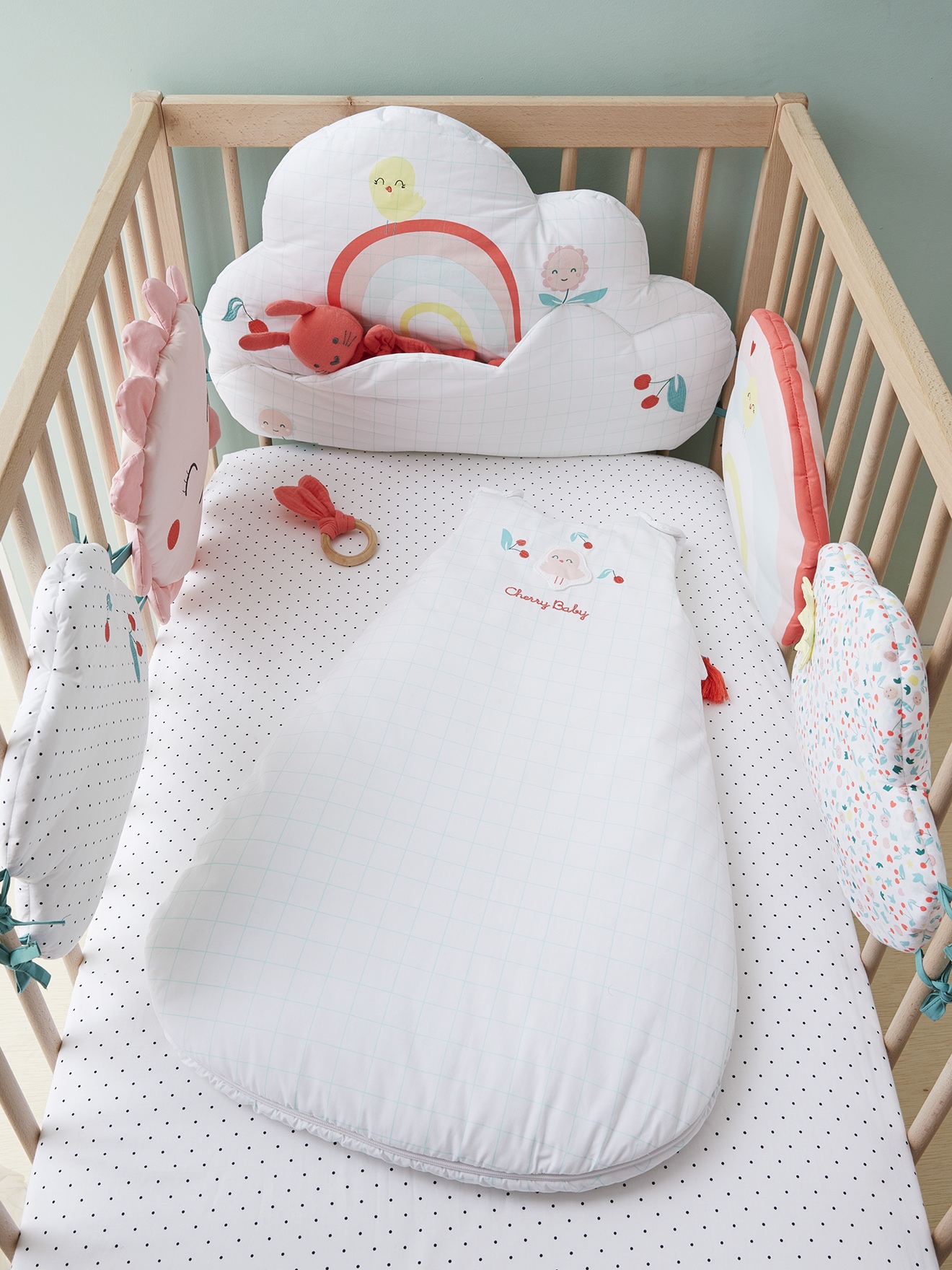 Tour De Lit Tour De Parc Coussins Bebe Cerise Oeko Tex Blanc Multico Puericulture