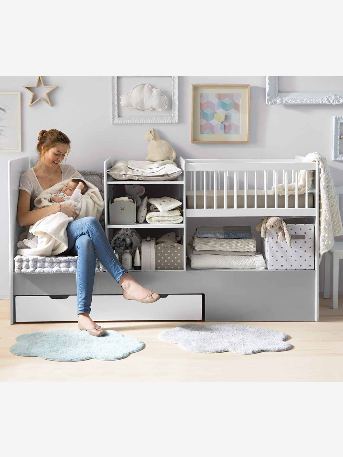 Tiroir De Rangement A Roulettes Pour Lit Bebe Blanc Chambre Et Rangement