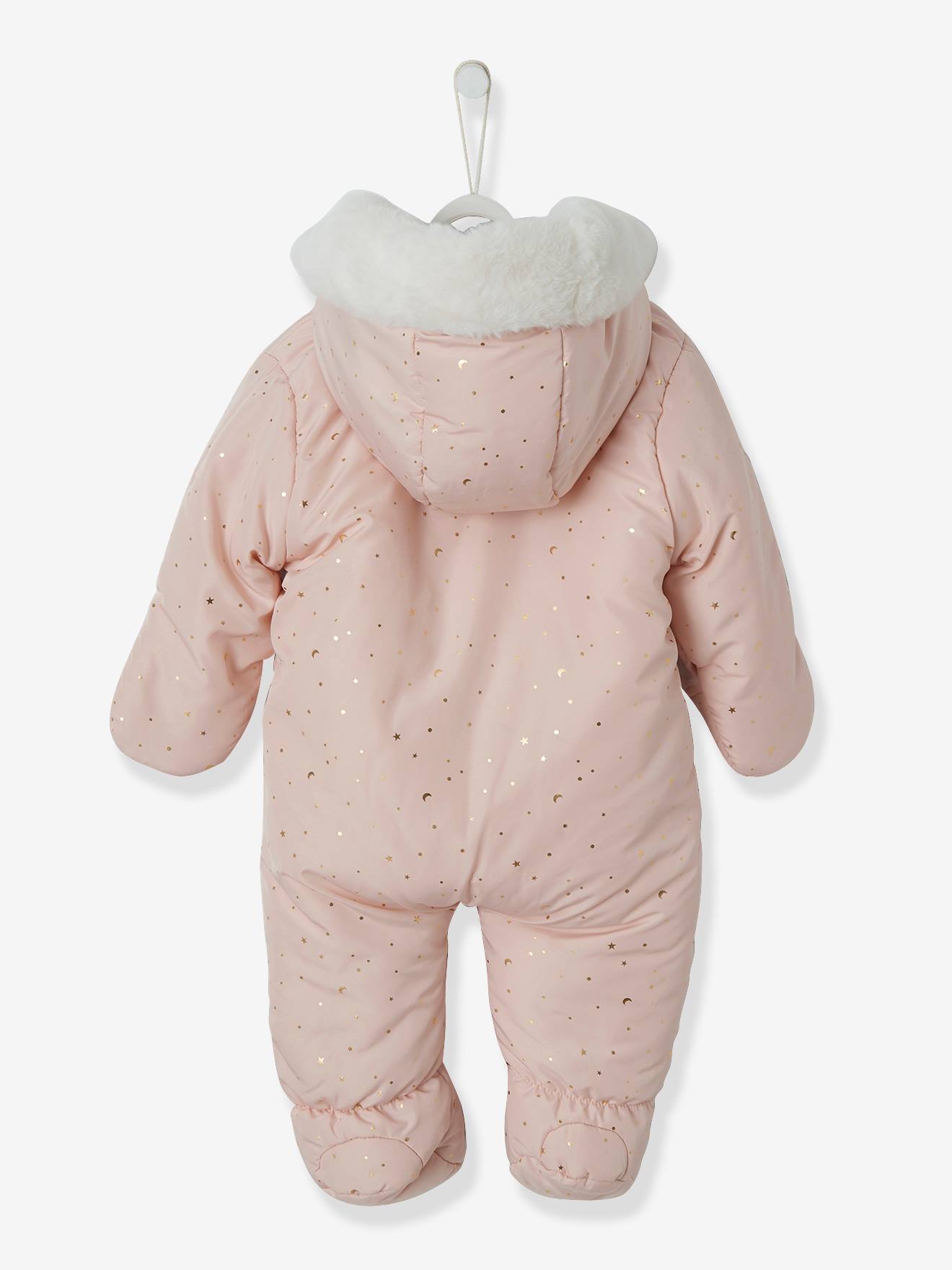Flauschiger Baby Overall in Velours-Qualität weiß rosa mit Kapuze NEU 
