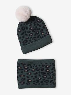 Mädchen-Accessoires-Mädchen-Set: Mütze & Rundschal mit Leo-Muster