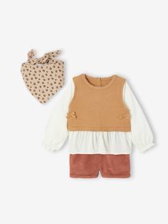 Bébé-Ensemble 3 pièces bébé pull 2 en 1 + short + foulard