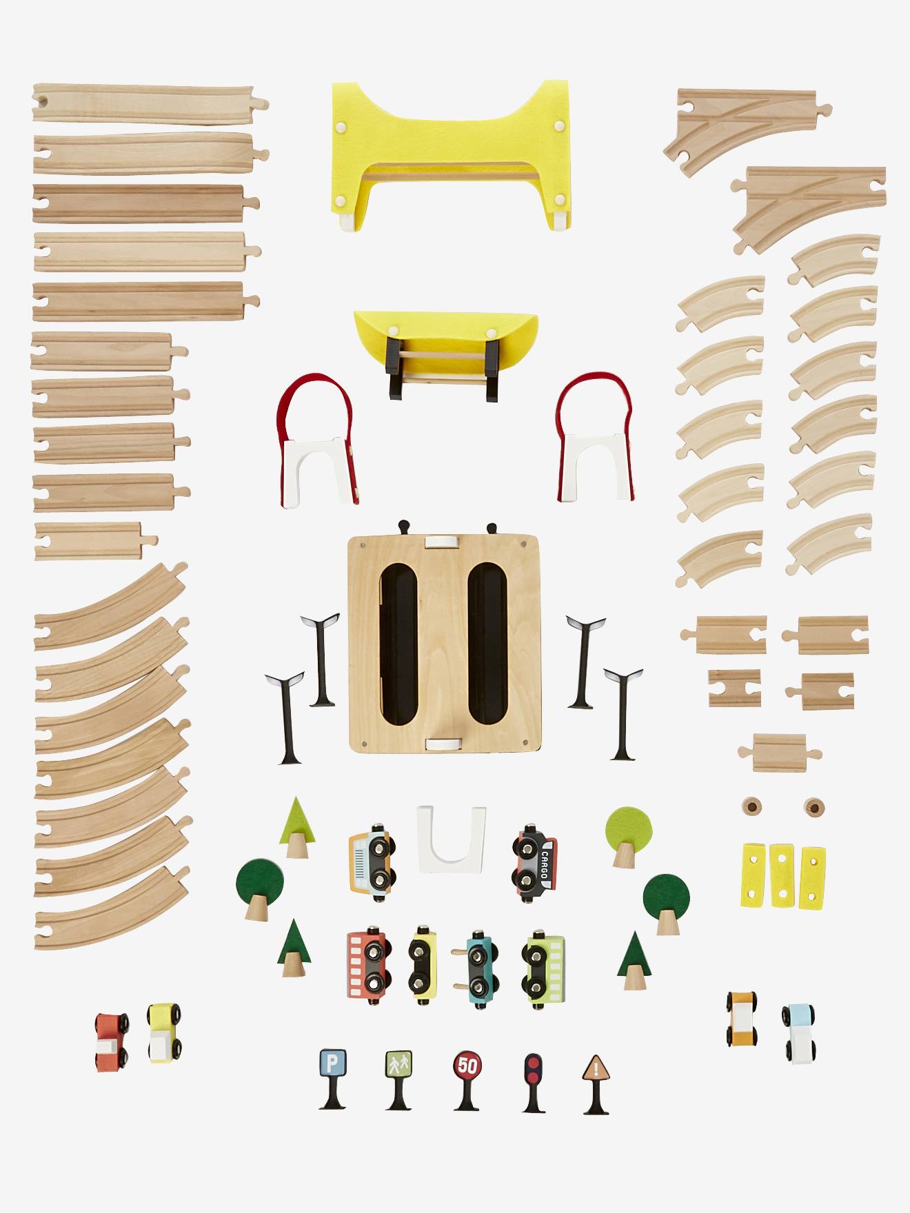 Circuit train en bois 62 pieces, jouets en bois