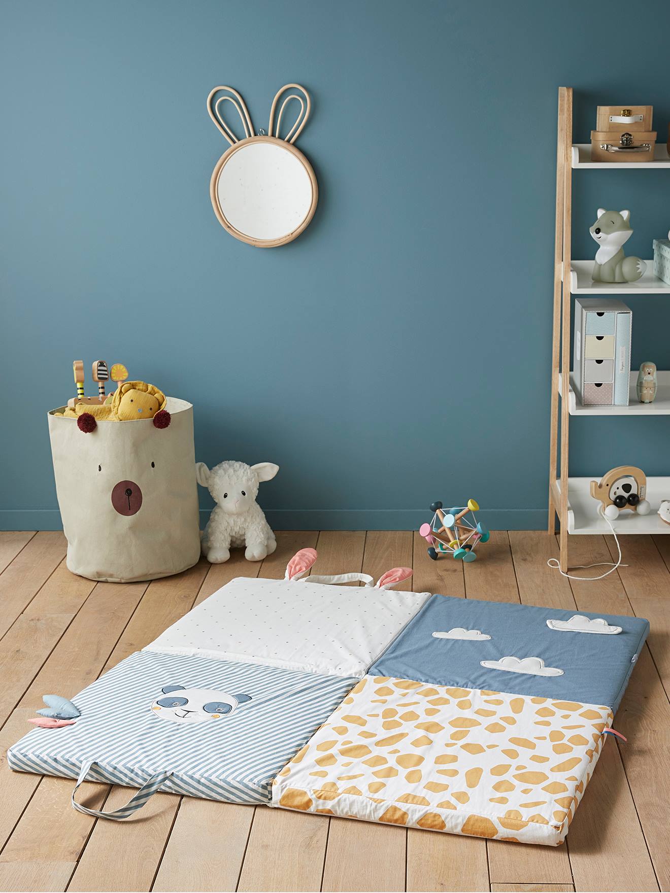 Matelas De Jeu Pliable Panda Bleu Imprime Linge De Maison Et Decoration