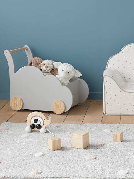 Coffre à Jouets Enfant Vert Baudet – Bois, Roulettes, Motif Fleuri Rose
