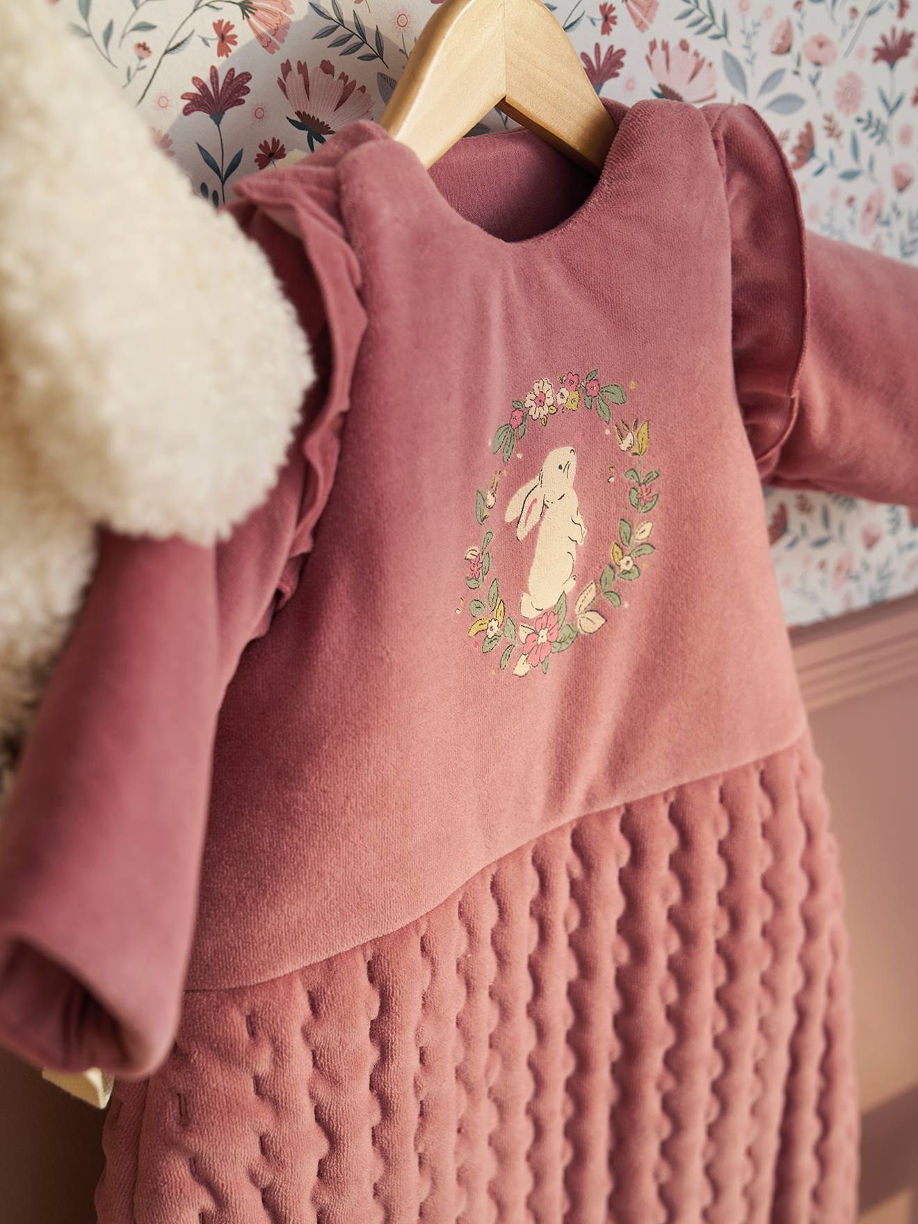 Gigoteuse Hiver Bébé Avec Manches Amovibles - Modèle Lapin Et Fleurs En Velours Doux - Taille 0-36 Mois - 2