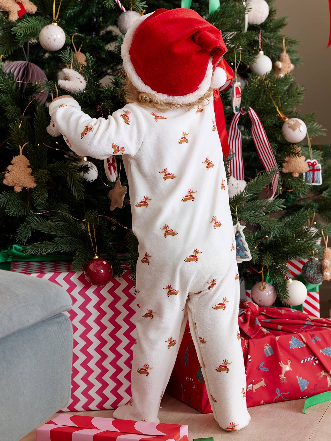 Pyjama De Noël Bébé Fille Garçon - Combinaison Père Noël Ou Cerf, Manches Longues, 100% Polyester