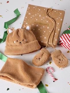 Bébé-Accessoires-Bonnet, écharpe, gants-Coffret bonnet ourson, snood et moufles bébé 