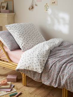 Linge de maison et décoration-Linge de lit enfant-Parure fourre de duvet et taie d'oreiller en gaze de coton RETRO FLOWERS, avec coton recyclé