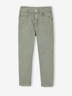 Mädchen-Mädchen Mom-Fit-Hose mit gestickten Motiven, Bundweite verstellbar