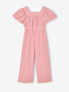 Mädchen-Latzhose, Overall-Mädchen Jumpsuit aus Musselin mit Stickerei