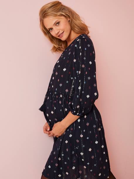 Robe de grossesse finition fil brillant Marine imprimé 
