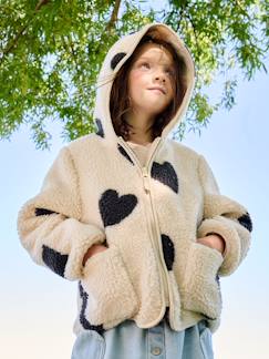 Mädchen-Mädchen Teddyfleece-Jacke mit Blumenmuster und Kapuze