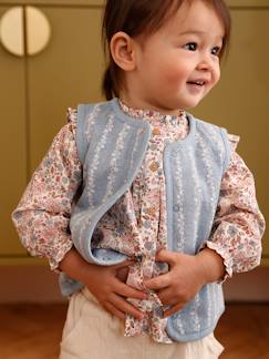 Bébé-Pull, gilet, sweat-Gilet-Gilet bébé sans manche denim fleurs
