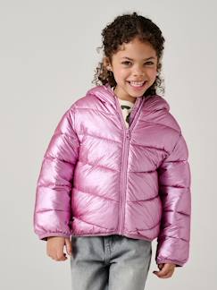 Fille-Manteau, veste-Doudoune fille légère à capuche effet brillant métallisé