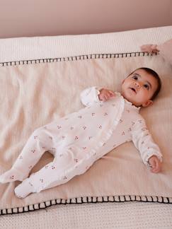 Baby Schlafanzug mit Rüschen und Kirschen, Bio-Baumwolle, personalisierbar